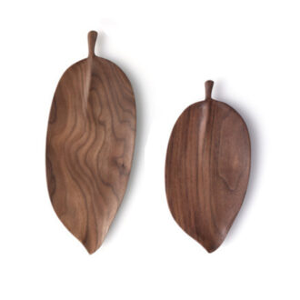 Set of 2 Walnut Leaf Shape Wooden Tray Food Charcuterie Serving Board Paddle Centerpiece Home Decor