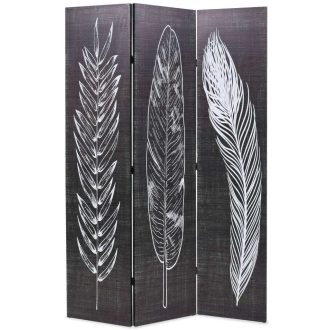 Hanover Folding Room Divider Feathers Black and White