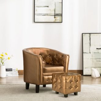 Tub Chair with Footstool Faux Leather