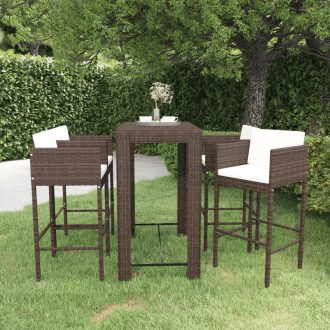 5 Piece Garden Bar Set with Cushions Poly Rattan