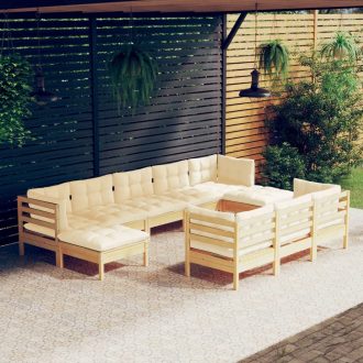 10 Piece Garden Lounge Set with Cushions Solid Pinewood