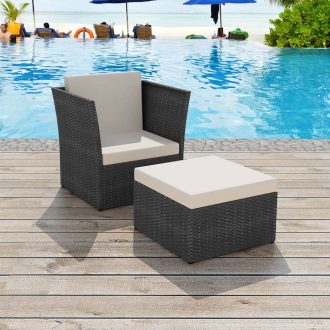 Garden Chair with Stool Poly Rattan