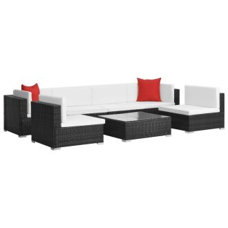 7 Piece Garden Lounge Set with Cushions Poly Rattan