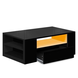 Coffee Table LED Lights High Gloss Storage Drawer Living Room