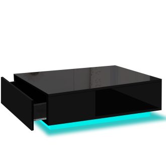 Coffee Table LED Lights High Gloss Storage Drawer Living Room