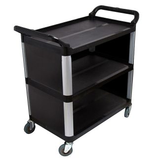 3 Tier Covered Food Trolley Food Waste Cart Storage Mechanic Kitchen Black