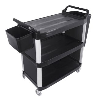 3 Tier Covered Food Trolley Food Waste Cart Storage Mechanic Kitchen with Bins