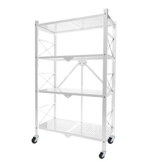 Steel Foldable Display Stand Multi-Functional Shelves Portable Storage Organizer with Wheels