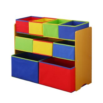 Kids Toy Box 9 Bins Storage Rack Organiser Cabinet Wooden Bookcase 3 Tier