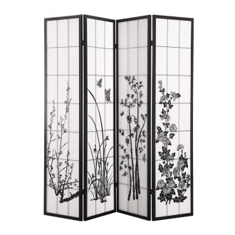 Almondbury Room Divider Screen Door Stand Privacy Fringe Wood Fold Blossom