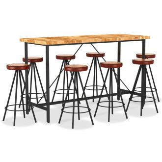 9 Piece Bar Set Solid Wood. Genuine Leather & Canvas