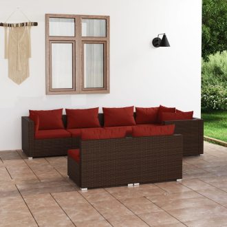 Garden Lounge Set with Cushions Brown Poly Rattan