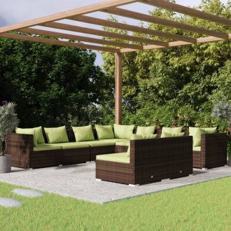 Garden Lounge Set with Cushions Brown Poly Rattan