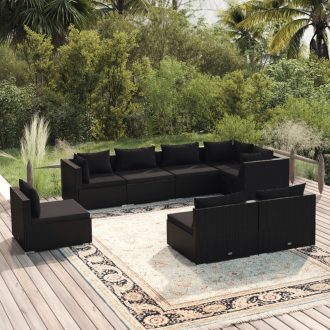 Garden Lounge Set with Cushions Poly Rattan Black