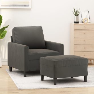 Allentown Sofa Chair with Footstool Dark Grey Velvet