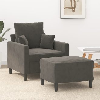 Choppington Sofa Chair with Footstool Dark Grey Velvet
