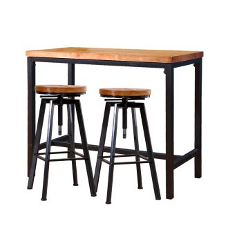 3pc Industrial Pub Table Bar Stools Wood Chair Set Home Kitchen Furniture