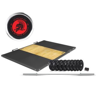 CORTEX 3m x 2m 50mm Weightlifting Framed Platform (Dual Density Mats) + 170kg Olympic V2 Weight Plates & Barbell Package