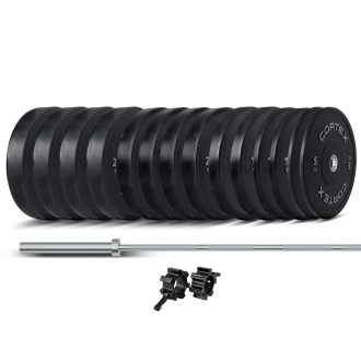 Cortex 260kg Black Series V2 Rubber Olympic Bumper Plate Set 50mm with ZEUS100 Barbell