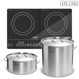 Dual Burners Cooktop Stove, 21L and 17L Stainless Steel Stockpot Top Grade Stock Pot