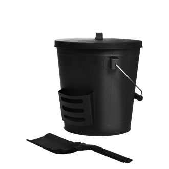 Ash Bucket Shovel Lid Fireplace Tool Coal Wood Log 22L Capacity