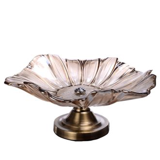 Bronze Tulip Crystal Glass Fruit Bowl Candy Holder Countertop Dessert Serving Basket Decor