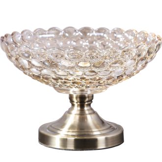 Bronze Pedestal Crystal Glass Fruit Bowl Candy Holder Countertop Dessert Serving Basket Decor