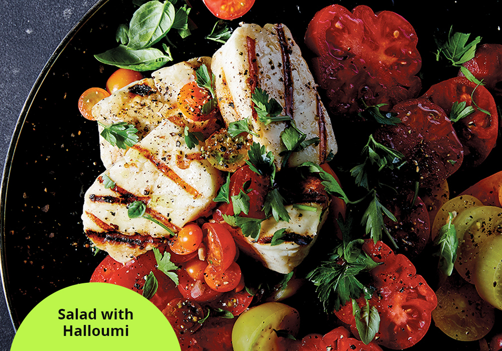 Salad with Halloumi in Grill Press