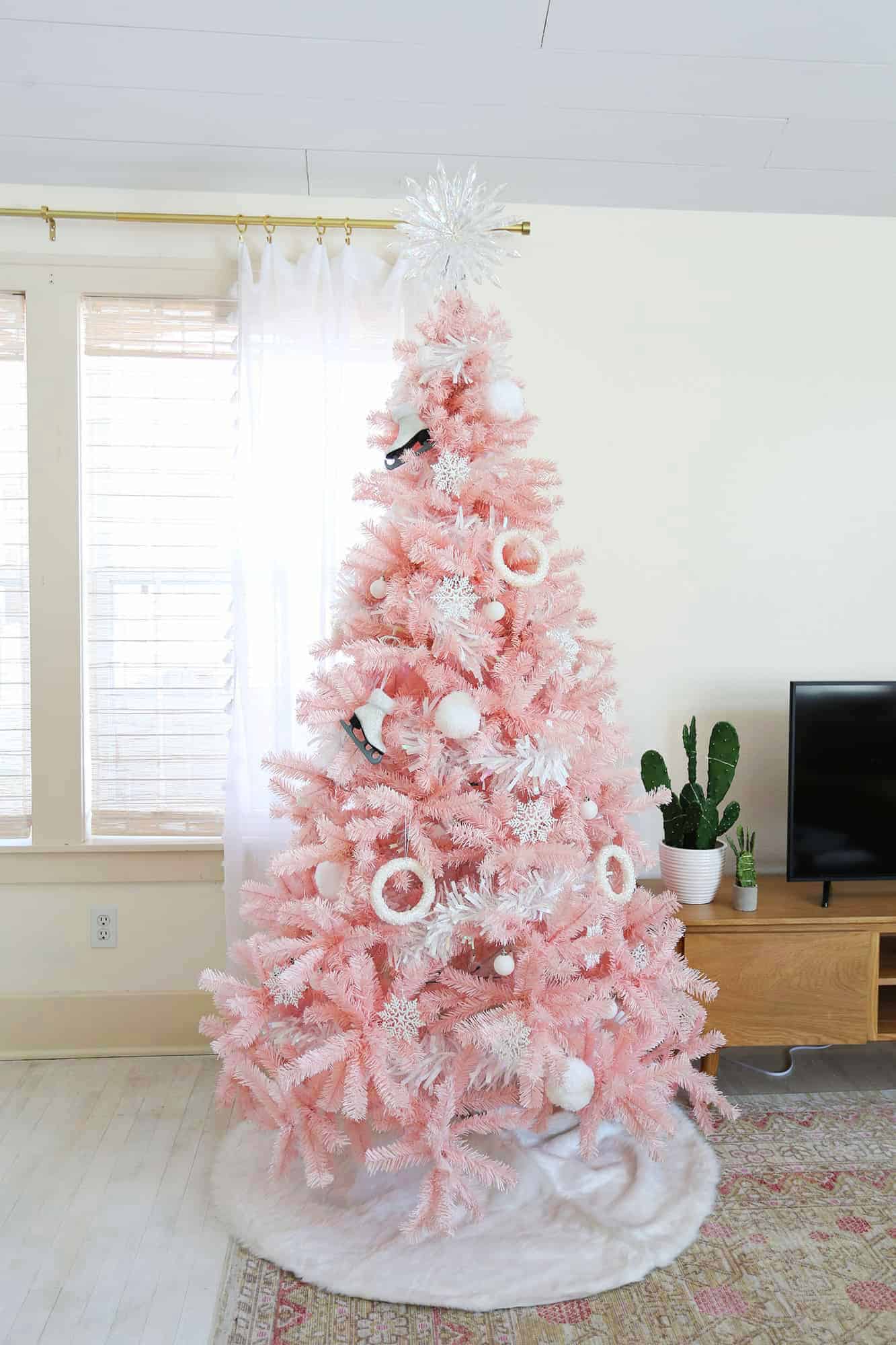 A Pink Feather Tree with Vintage-Inspired Bulbs