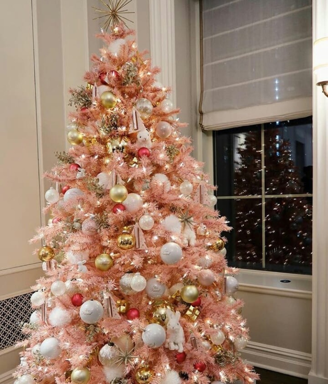 Pink Christmas Tree With Gold Ornaments