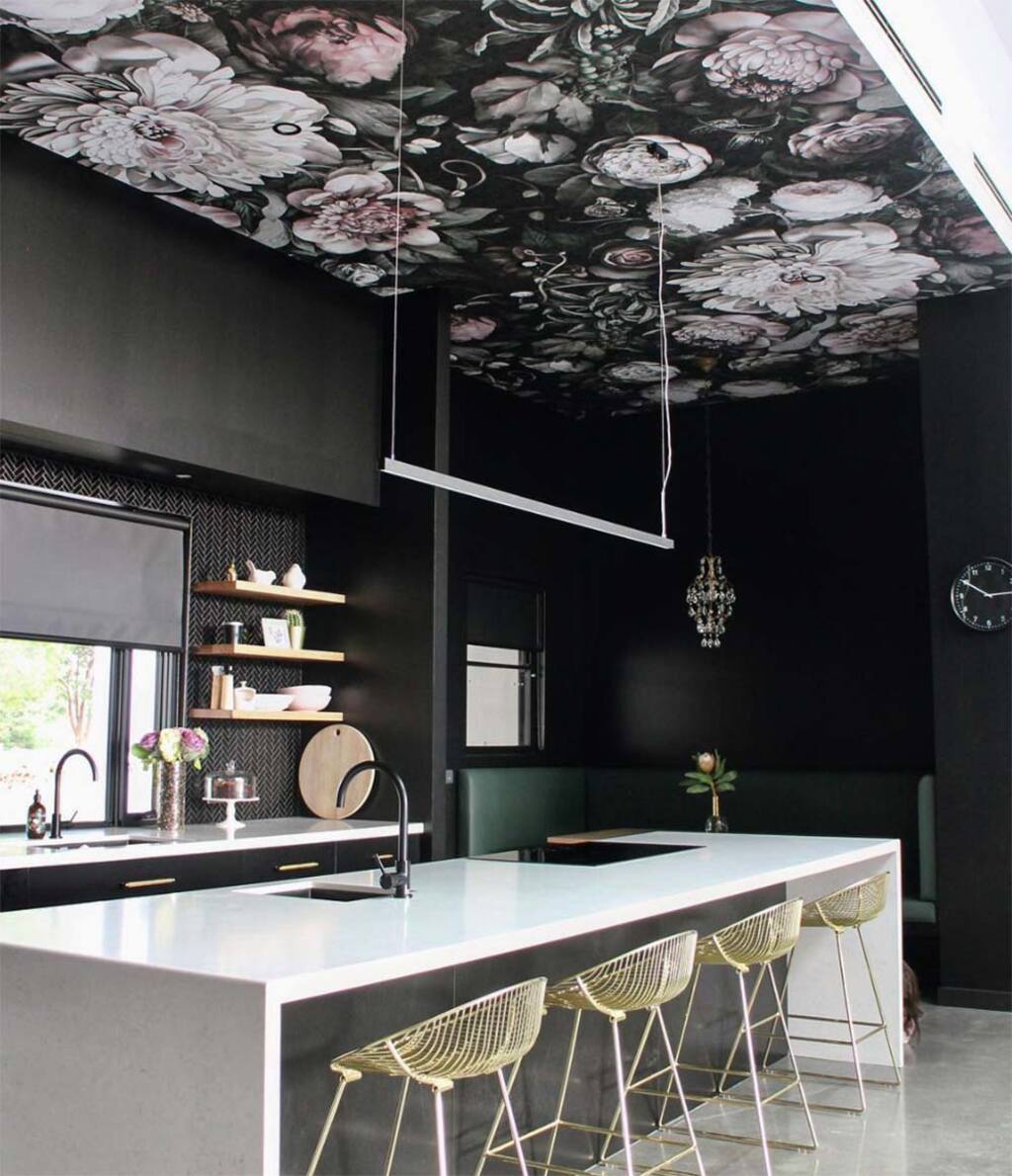 Kitchen design ideas with colorful Ceiling