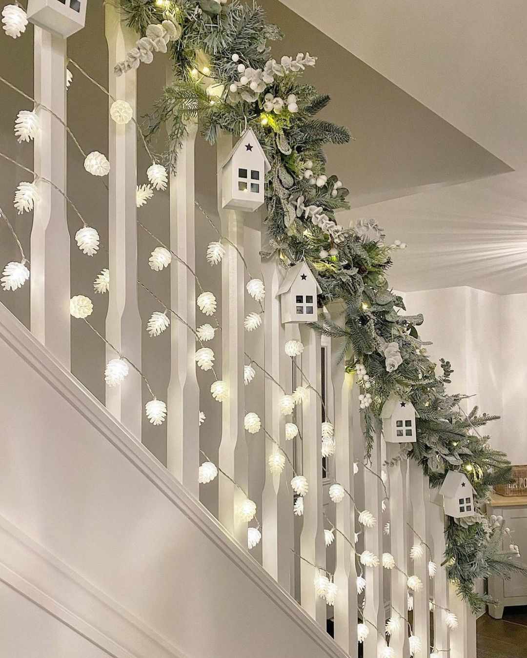 Stair Railing decoration for Snowy Christmas Ideas