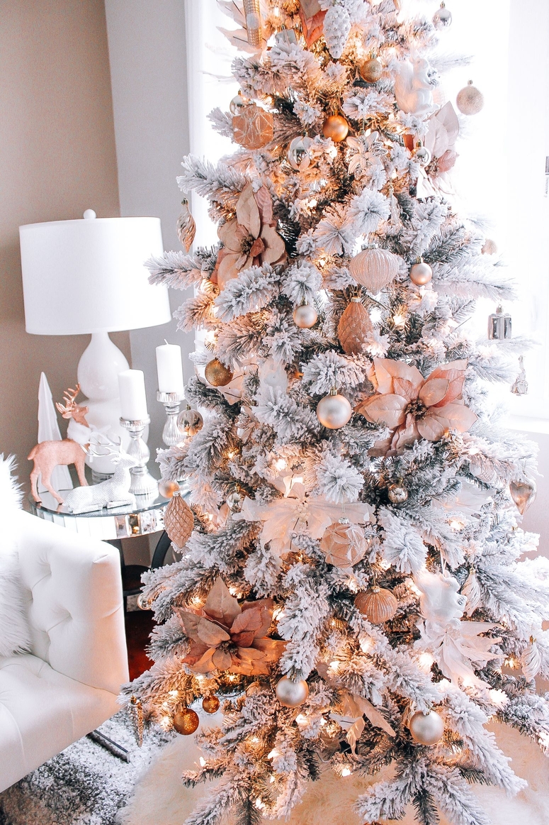 Pink Christmas Tree With Rose Gold, Orange, and White ornament
