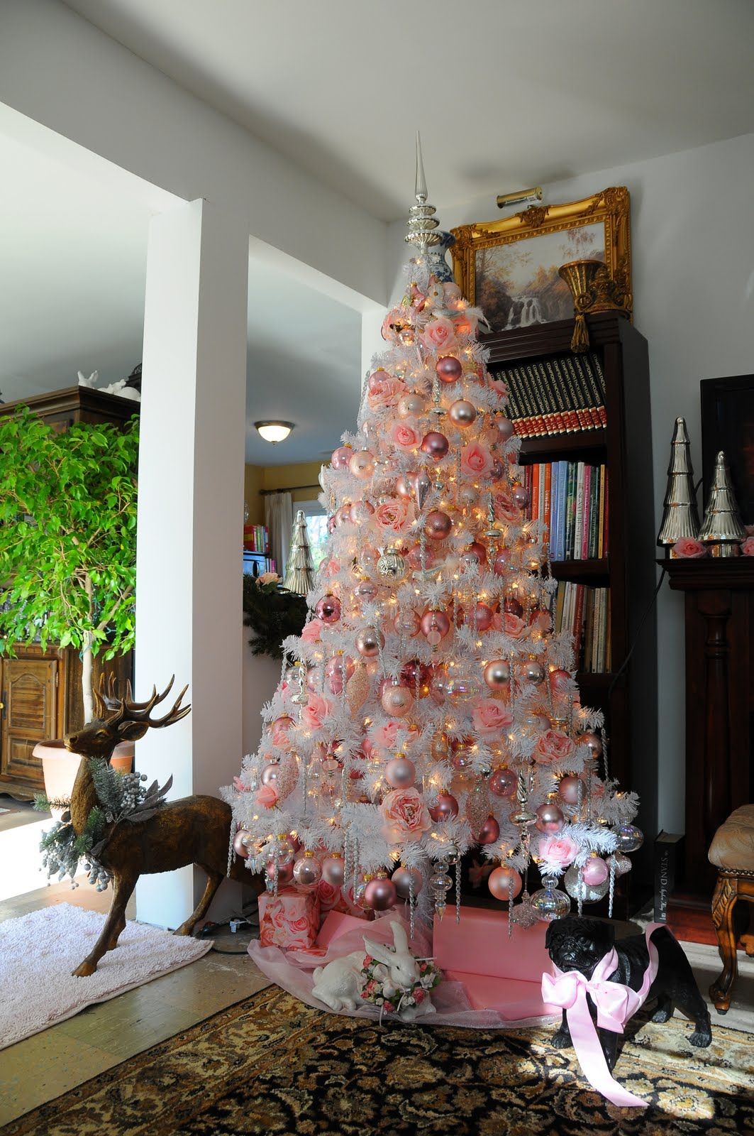 Pink Christmas Tree With Gold Ornaments