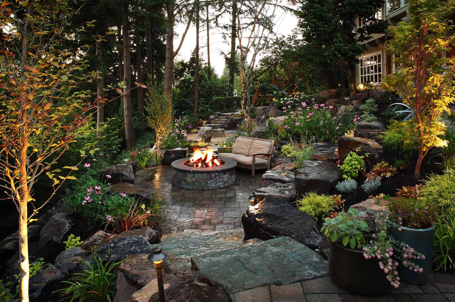 small tropical garden ideas with Fire Feature