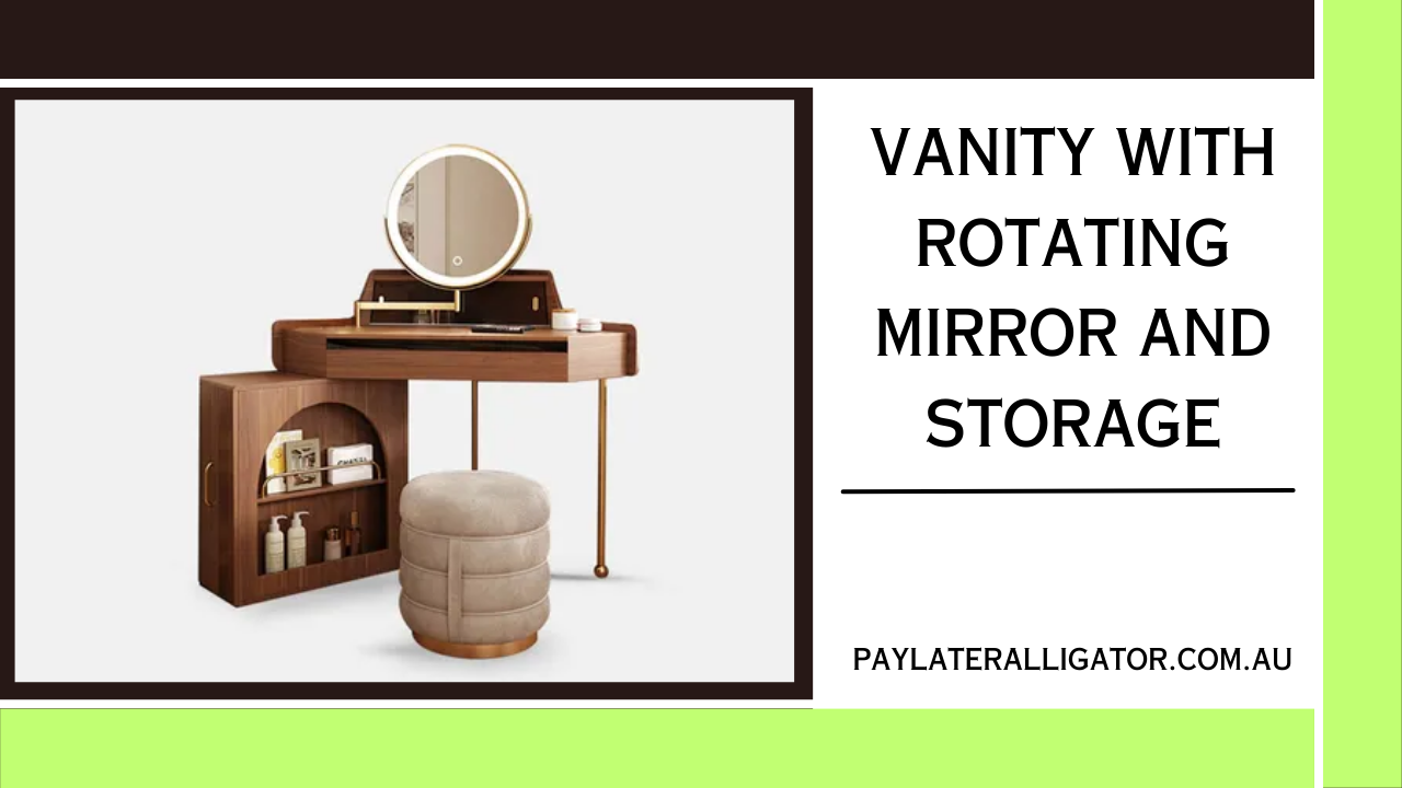 Vanity with Rotating Mirror and Storage
