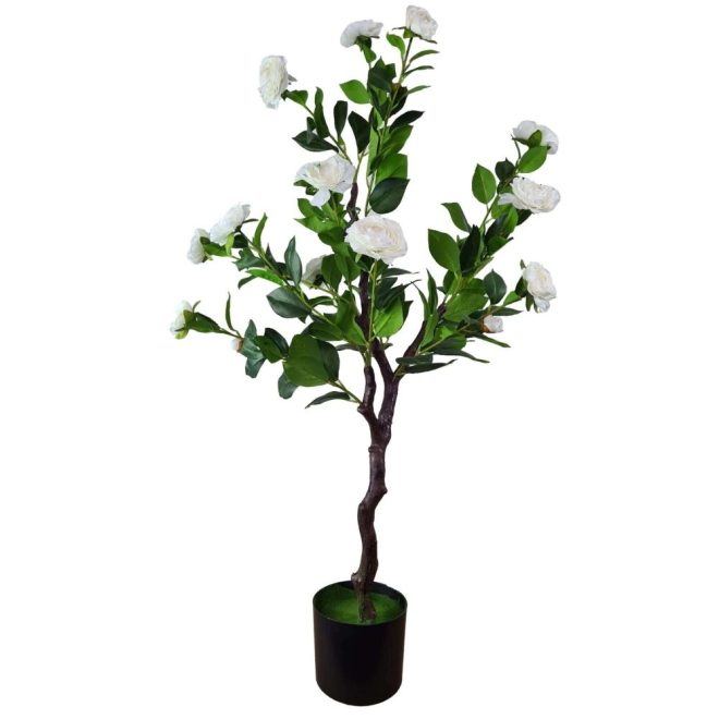 Flowering Natural Artificial Camellia Tree – 100 cm, White