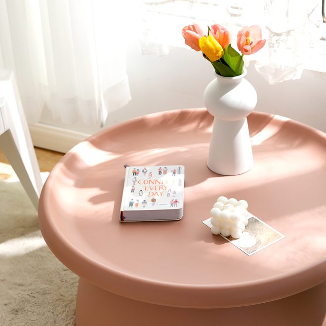 ArtissIn Coffee Table Mushroom Nordic Round Large Side Table 70CM – 70×35 cm, Pink