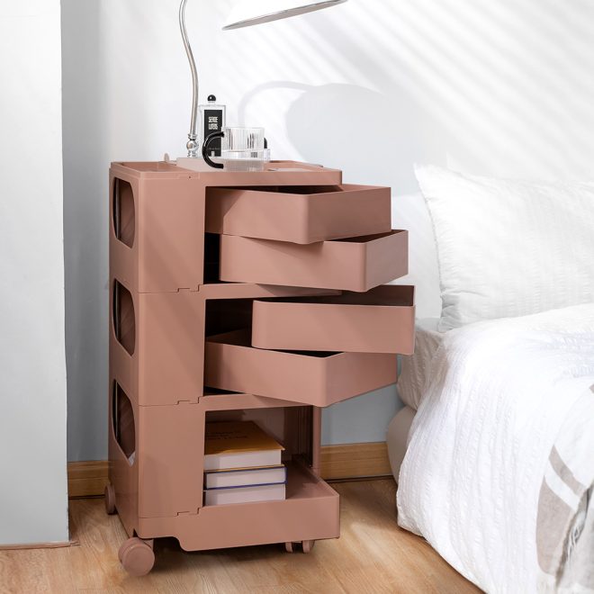 ArtissIn Bedside Table Side Tables Nightstand Organizer Replica Boby Trolley 5Tier – Pink