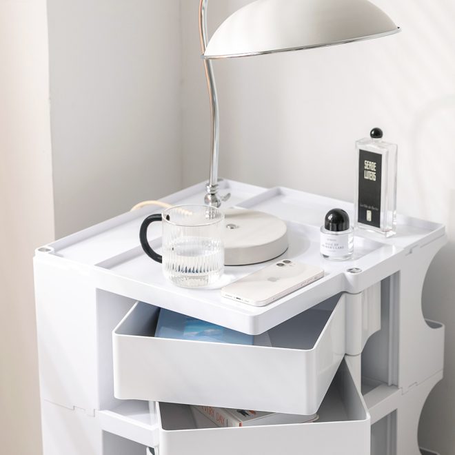 ArtissIn Bedside Table Side Tables Nightstand Organizer Replica Boby Trolley 5Tier – White