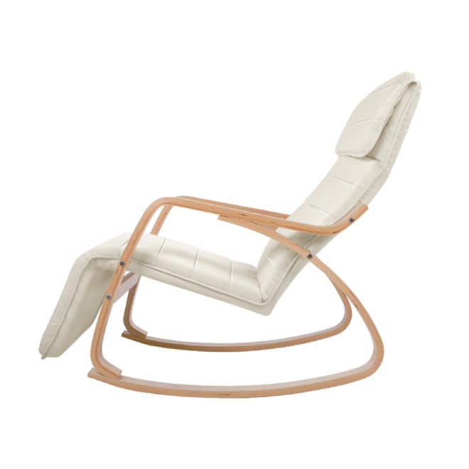 Artiss Fabric Rocking Armchair with Adjustable Footrest – Beige