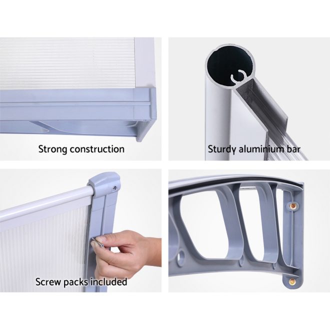 Instahut Window Door Awning Door Canopy Outdoor Patio Sun Shield DIY – 1.5×4 m, Clear and Grey
