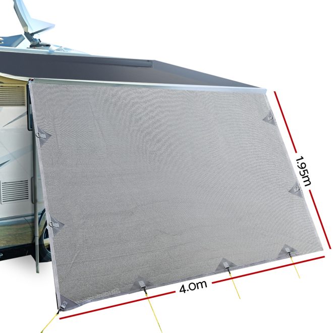 3.4M Caravan Privacy Screens Roll Out Awning End Wall Side Sun Shade – 4×1.95 m