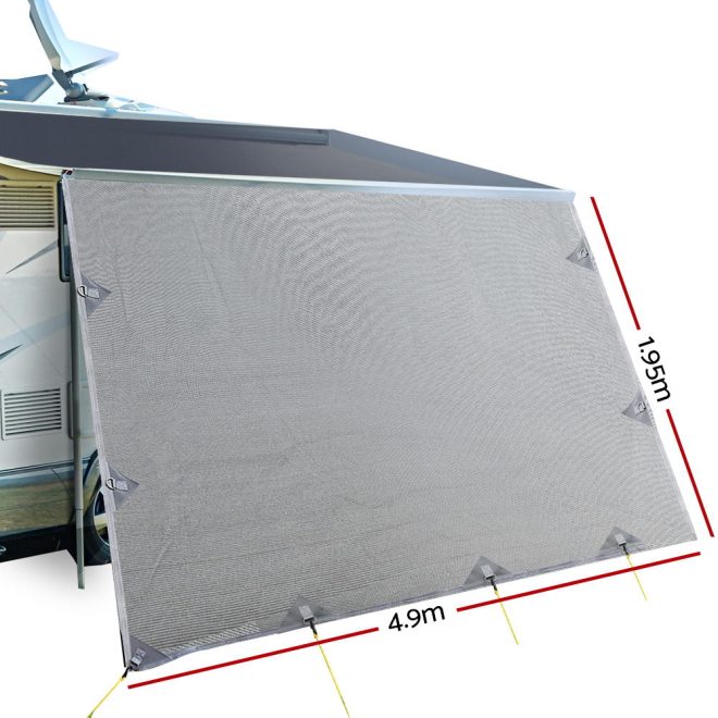 3.4M Caravan Privacy Screens Roll Out Awning End Wall Side Sun Shade – 4.9×1.95 m