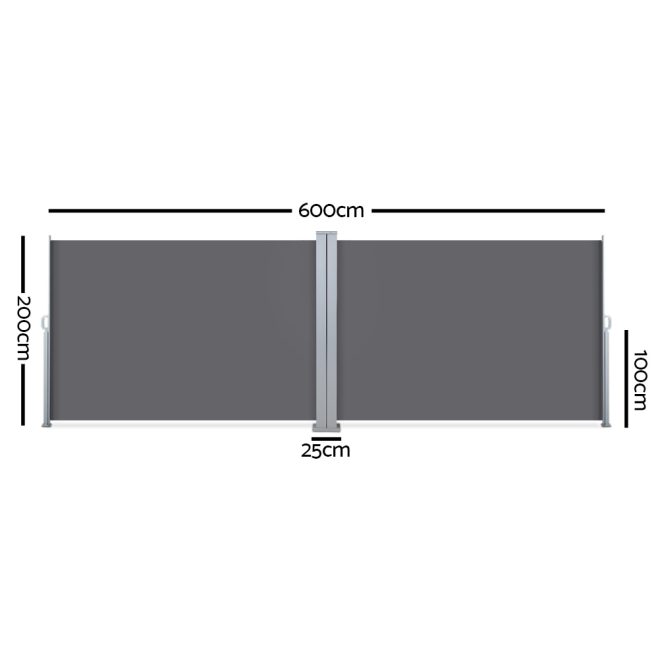 Instahut Retractable Side Awning Garden Patio Shade Screen Panel Grey – 2×6 m