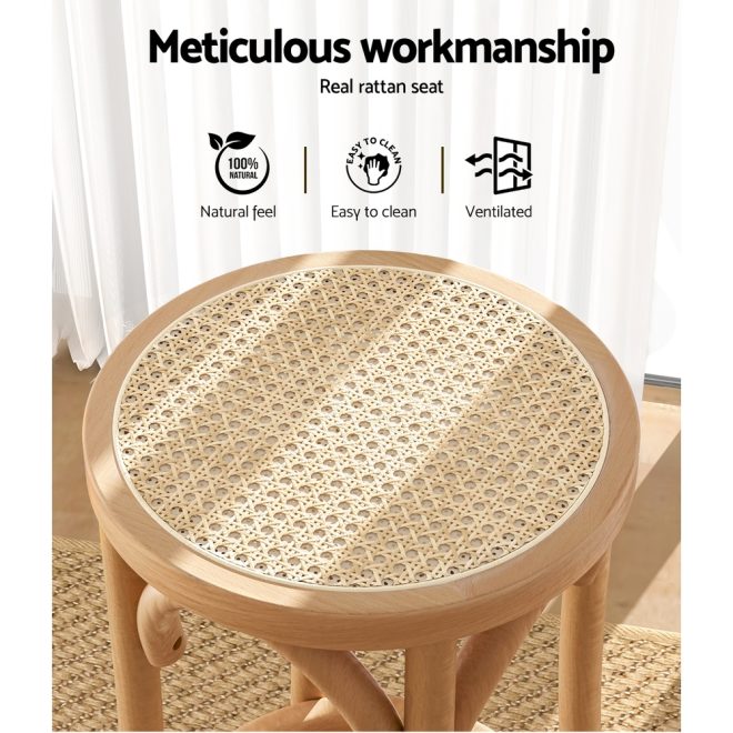 Bar Stools Wooden Stool Counter Chair Kitchen Barstools Rattan Seat. – 1
