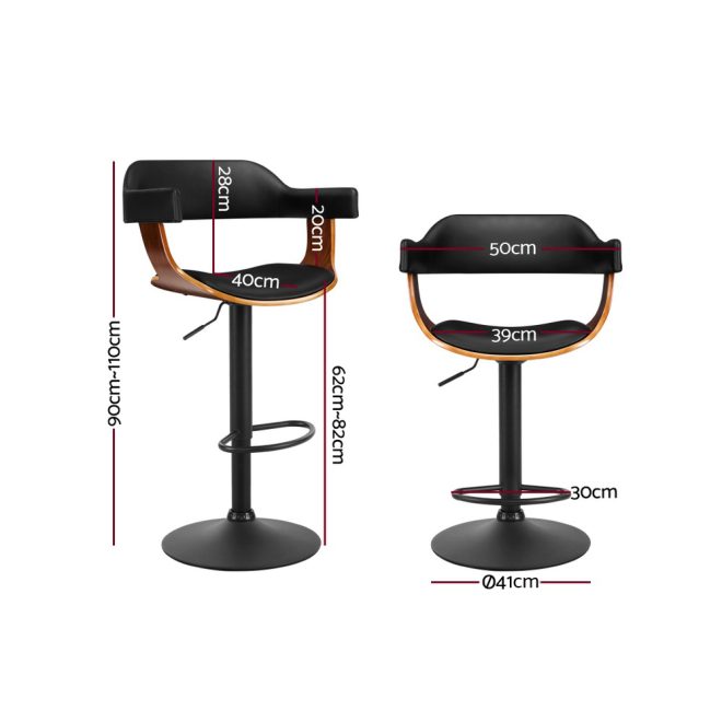 Artiss Bar Stool Curved Gas Lift PU Leather – Black and Wood