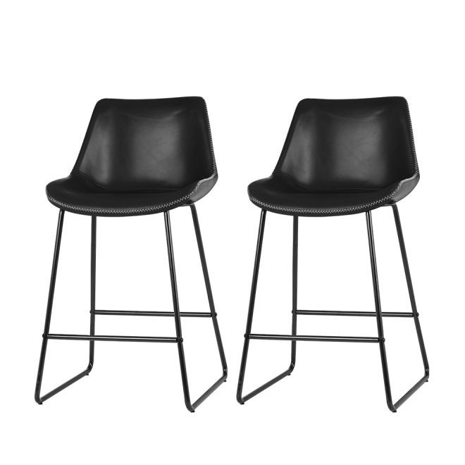 Artiss Set of 2 Bar Stools Kitchen Metal Bar Stool Dining Chairs PU Leather – Black