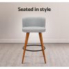 Artiss Wooden Fabric Bar Stools Circular Footrest – Light Grey – 2