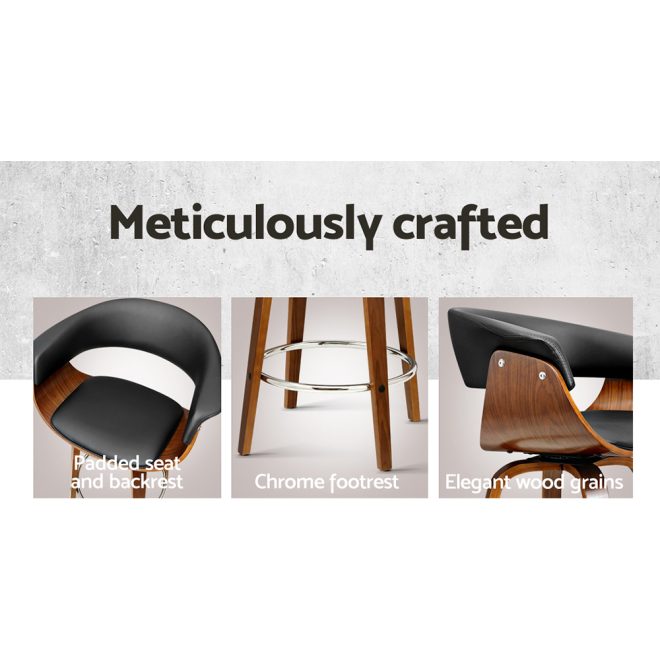 Artiss Swivel PU Leather Bar Stool – Wood and Black – 4